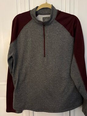 GAP Men's Gray Half-Zip Sweater with Burgundy Raglan Sleeves